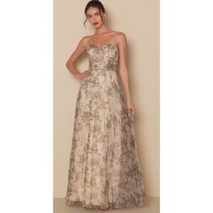 Lulus Women's Most Beautiful Day Ivory Multi Floral Print Organza Maxi Dress NWT